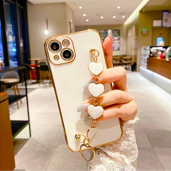 cases Other - iPhone 13 White & Gold Jelly Case w/ Heart Chain NWT
